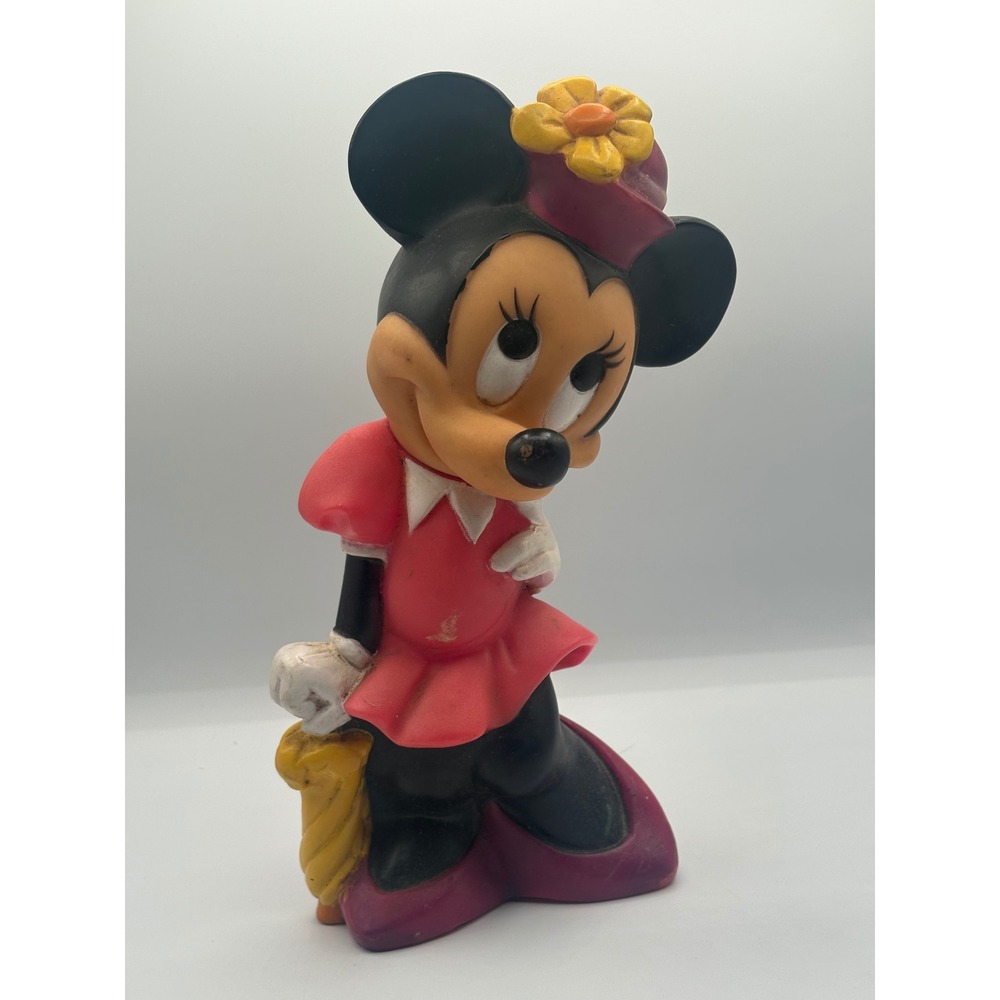Vintage Disney Minnie Mouse w/Umbrella Rubber Coin Bank Missing Plug